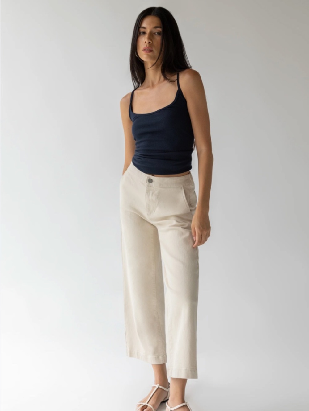 OAK + FORT CROPPED LENGTH TWILL WIDE LEG PANT